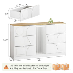 6-Drawer Wooden Dresser – White