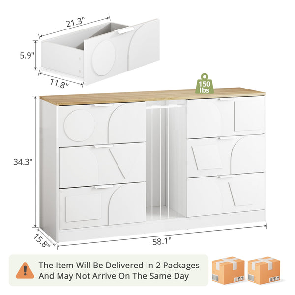 6-Drawer Wooden Dresser – White