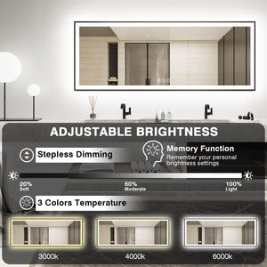 96x36 Large LED Bathroom Mirror with Front & Backlit, Anti-Fog, Dimmable, 3 Color Temperatures