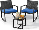3-Piece Outdoor Rattan Rocking Bistro Set with Coffee Table
