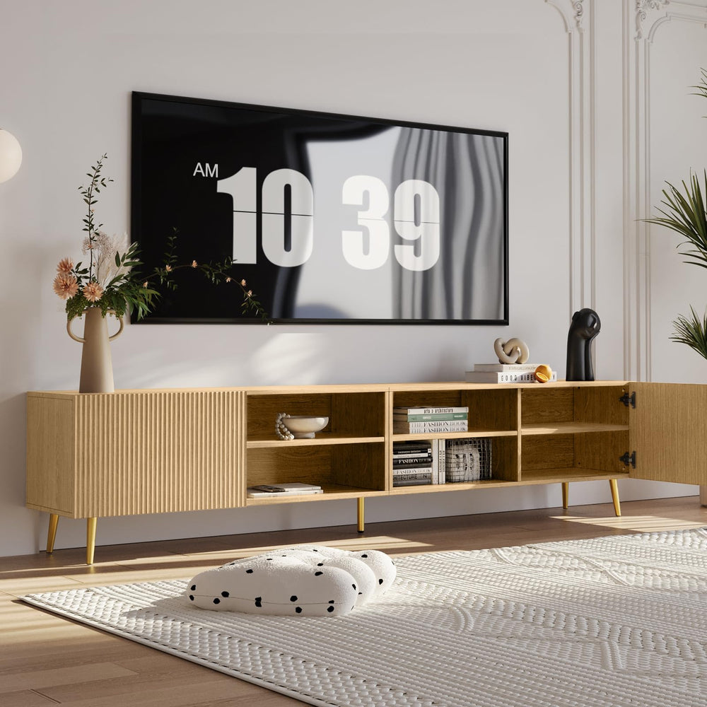 86-Inch TV Stand with Fluted Doors & Adjustable Shelves