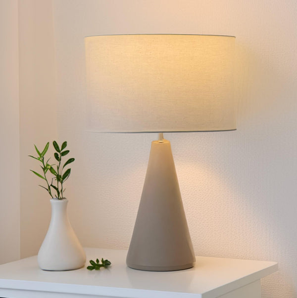 Cement Base LED Table Lamp with Cotton Drum Shade