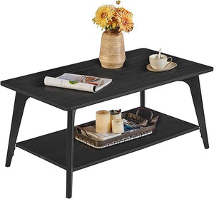 2-Tier Coffee Table with Storage & Tapered Legs