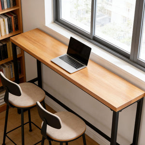 Industrial Solid Wood Bar Table with Metal Frame