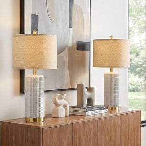 Ceramic Bedside Table Lamps Set of 2 – Modern Nightstand Lamps with Gold Base