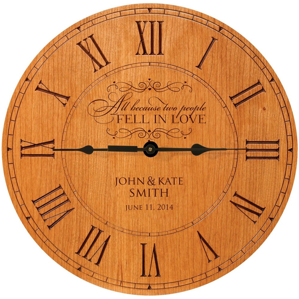 Personalized Wedding Wall Clock – Cherry Wood Anniversary Gift