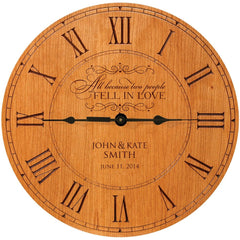 Personalized Wedding Wall Clock – Cherry Wood Anniversary Gift
