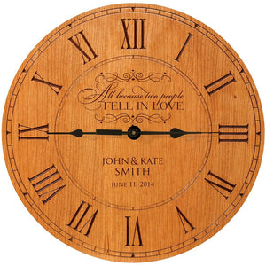 Personalized Wedding Wall Clock – Cherry Wood Anniversary Gift