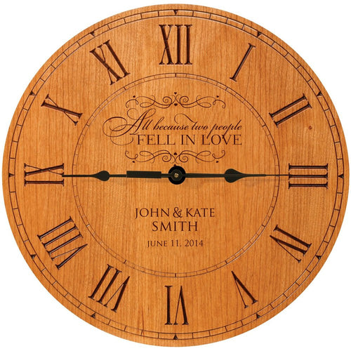 Personalized Wedding Wall Clock – Cherry Wood Anniversary Gift