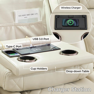 Power Recliner Sofa with Adjustable Headrest & LED Lights