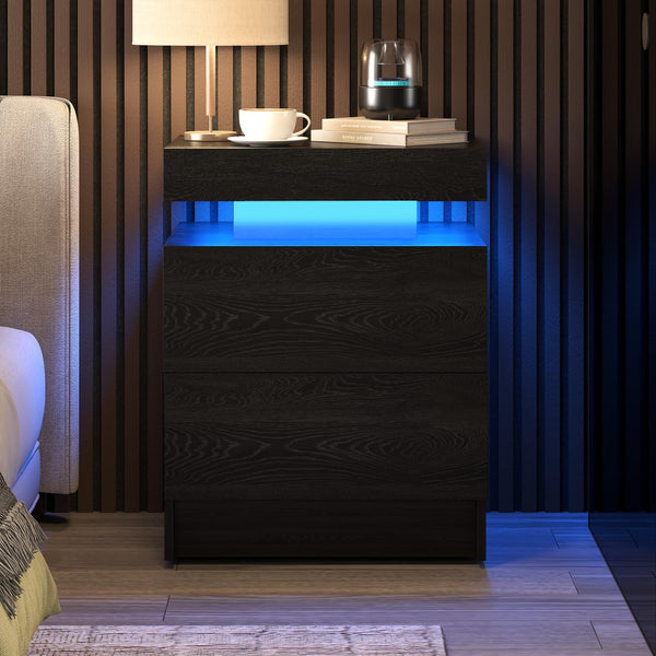 LED Nightstand Set of 2 with Drawers & Open Shelf