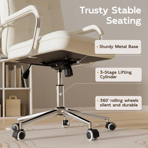 Mid-Back PU Leather Office Chair with Swivel & Padded Arms