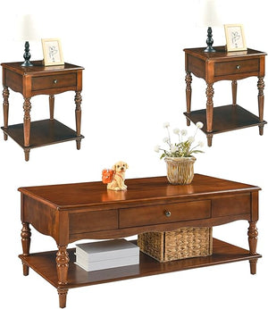 Living Room Coffee Table and End Table Set with Storage Drawers
