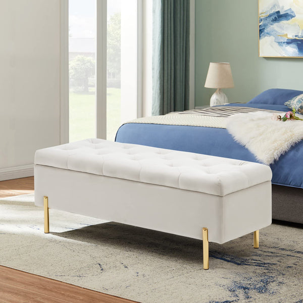 Velvet Storage Bench with Hidden Compartment