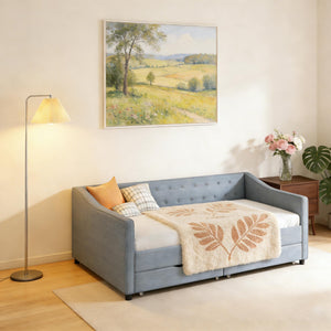 Upholstered Daybed with Storage Drawers | Linen Sofa Bed Twin & Full