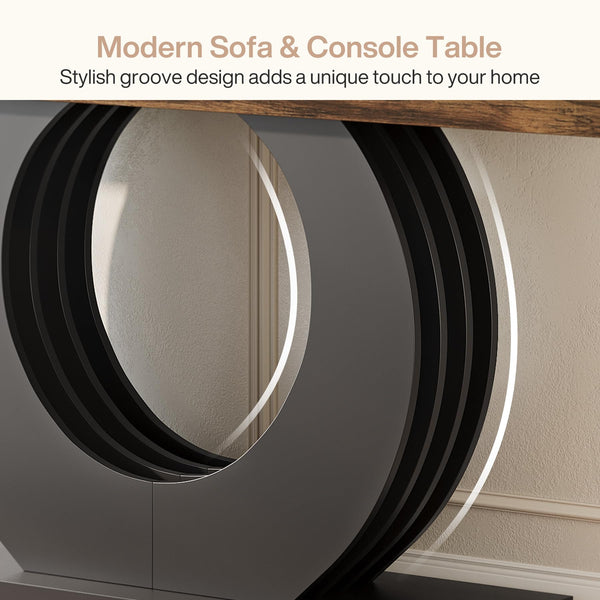 63-Inch Rustic Console Sofa Table with Black Circle Base