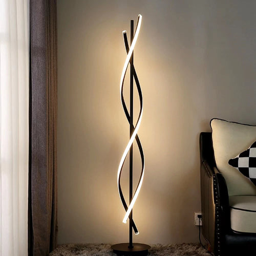 Modern Spiral LED Floor Lamp with Remote Control – 30W Dimmable, 3 Color Temperatures, 53 Inch