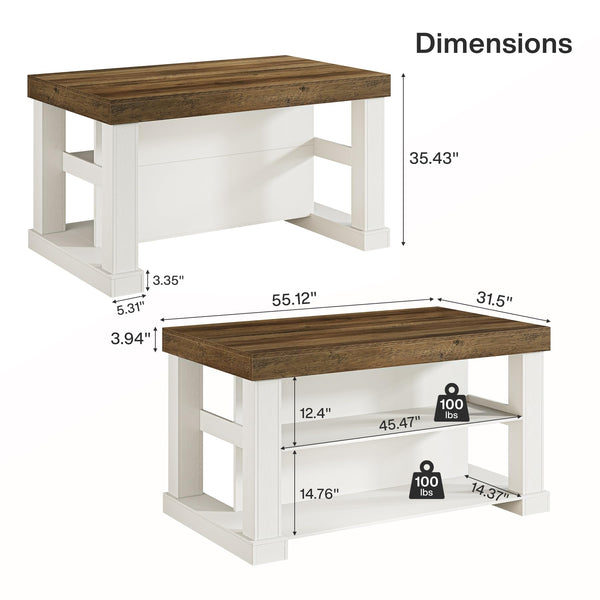 55-Inch Kitchen Island with Seating and Storage