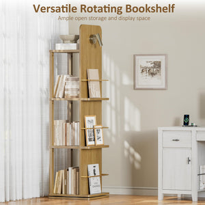 4-Tier Rotating Bookshelf Tower with Light