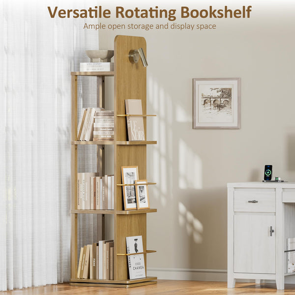 4-Tier Rotating Bookshelf Tower with Light