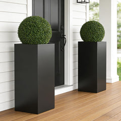 Tall Metal Outdoor Planter Box with Drainage — Set of 2