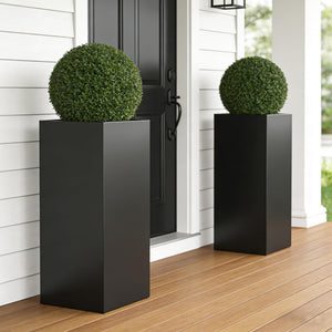 Tall Metal Outdoor Planter Box with Drainage — Set of 2