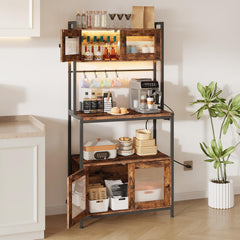 Baker's Rack with Cabinet, Power Outlet & LED Lights
