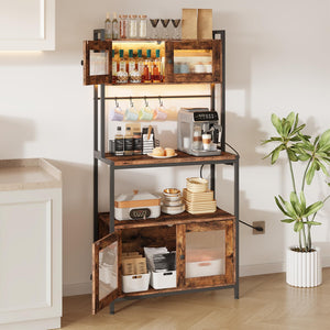 Baker's Rack with Cabinet, Power Outlet & LED Lights