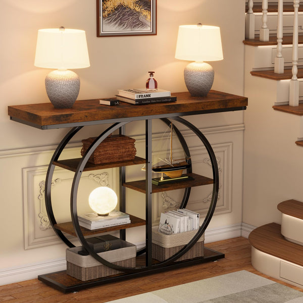 5-Tier Industrial Console Table with Storage Shelves
