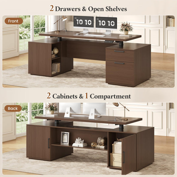 Electric Standing Desk with Dual-Side Storage & Power Outlets
