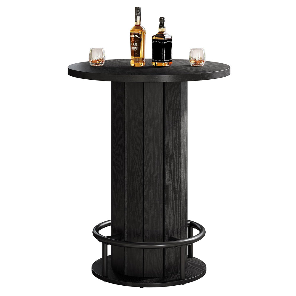 Round Farmhouse Bar Table with Wood Fence Base & Metal Footrest