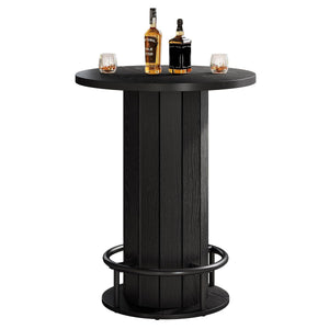 Round Farmhouse Bar Table with Wood Fence Base & Metal Footrest