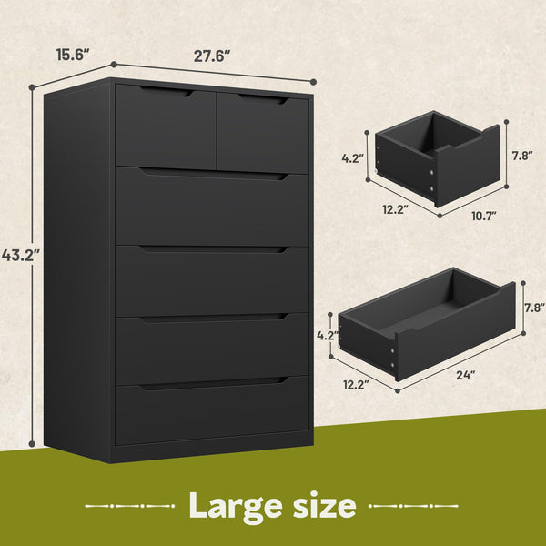 6-Drawer Tall Wooden Dresser with Hidden Handles