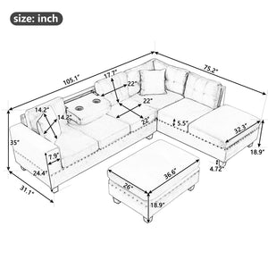 L-Shaped Sectional Sofa with Storage Ottoman & Reversible Chaise