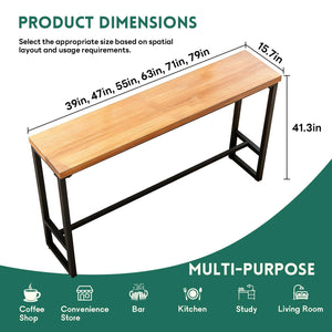 Industrial Solid Wood Bar Table with Metal Frame