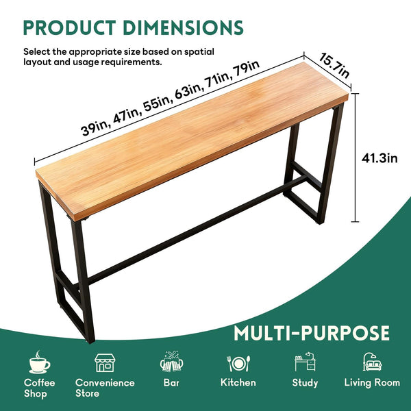 Industrial Solid Wood Bar Table with Metal Frame