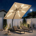 10 ft Square Cantilever Patio Umbrella with Solar Lights & Base