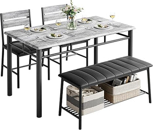 4-Piece Dining Table Set with Bench and 2 Upholstered Chairs