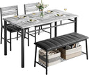 4-Piece Industrial Dining Table Set with Upholstered Bench and 2 Chairs