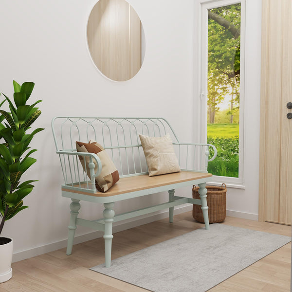 Farmhouse Spindle Back Bench with Armrests & Back Support
