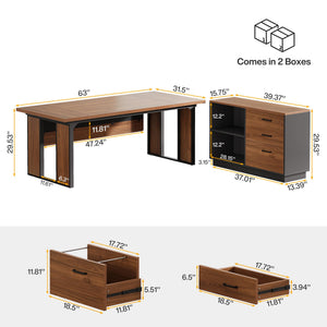L-Shaped Executive Desk with File Cabinet and Storage Shelves