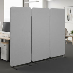 Acoustic Office Partition Wall Divider – 3-Panel, 72" x 67", Grey