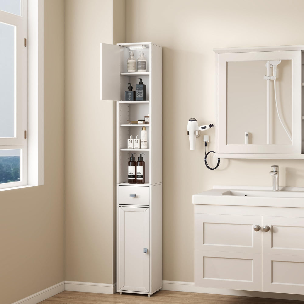 Tall Narrow Storage Cabinet with Lights & Adjustable Shelves