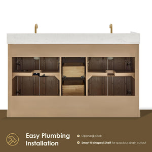 60-Inch Double Sink Bathroom Vanity with Ceramic Countertop
