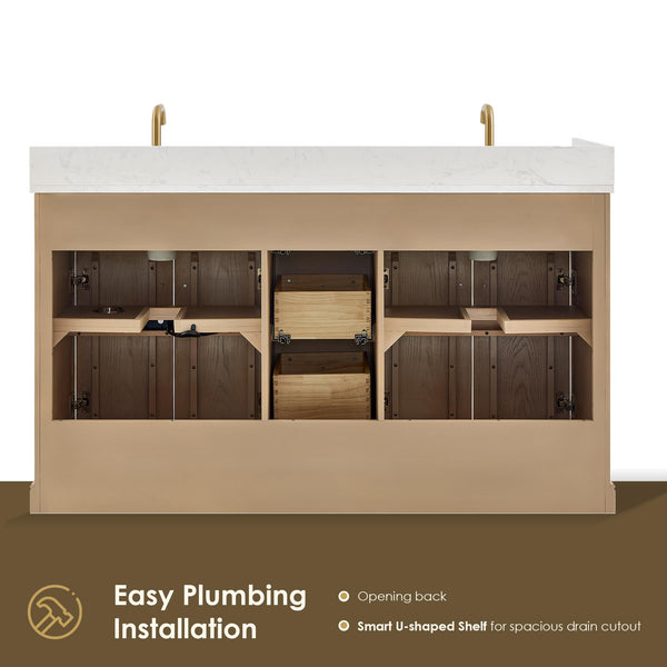 60-Inch Double Sink Bathroom Vanity with Ceramic Countertop
