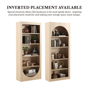 71" Tall Arched Bookcase – 5-Tier Open Wooden Bookshelf