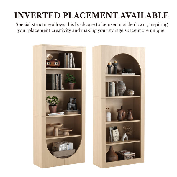 71" Tall Arched Bookcase – 5-Tier Open Wooden Bookshelf