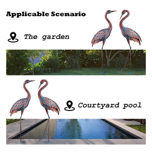 Metal Crane Garden Statues – Outdoor Heron Sculptures, Set of 2