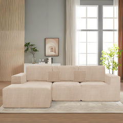 3-Piece Modular Sectional Sofa – Corduroy Cloud Couch with Deep Seating