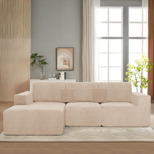 3-Piece Modular Sectional Sofa – Corduroy Cloud Couch with Deep Seating